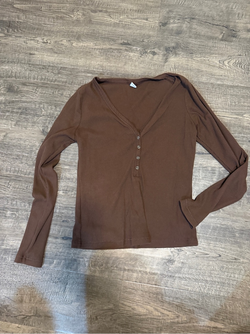 Old Navy Brown Ribbed Henley Long Sleeve Top
